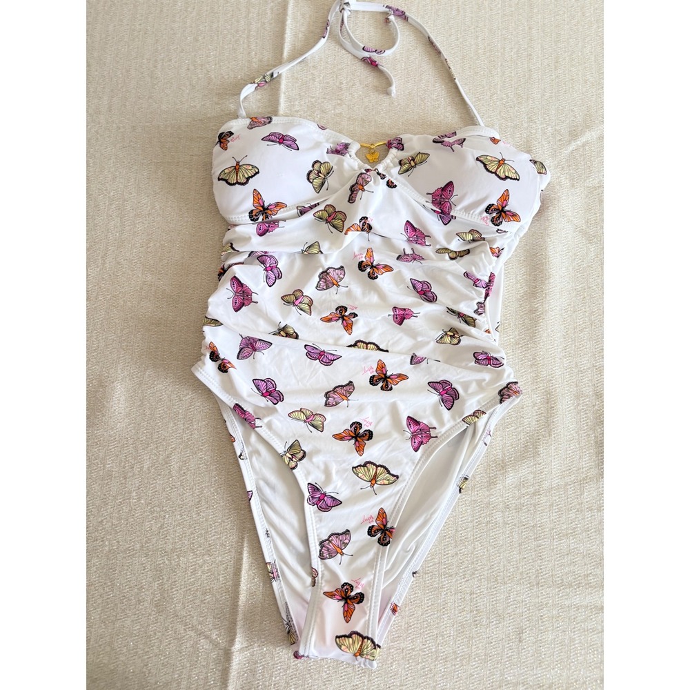 Betsey Johnson Swimsuit Set Small White Butterfly New 2 Piece Skirt Halter